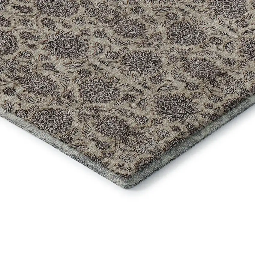 Ivory And Taupe Floral Washable Area Rug With UV Protection Photo 7