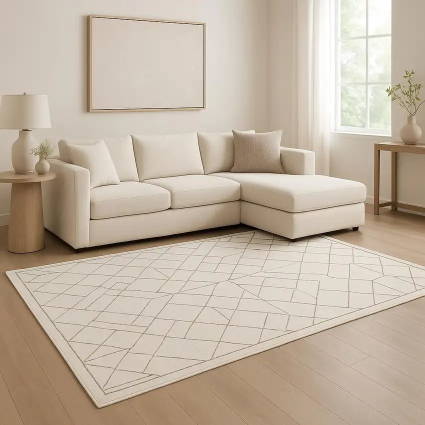 Ivory And Taupe Geometric Area Rug Photo 1