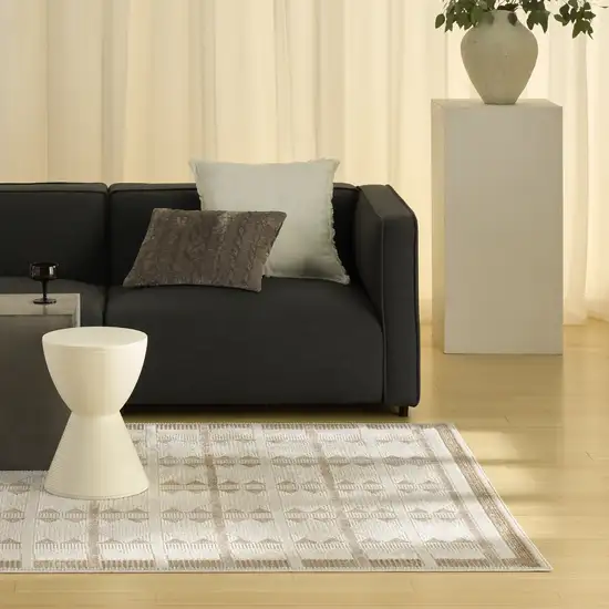 Ivory And Taupe Geometric Area Rug Photo 5