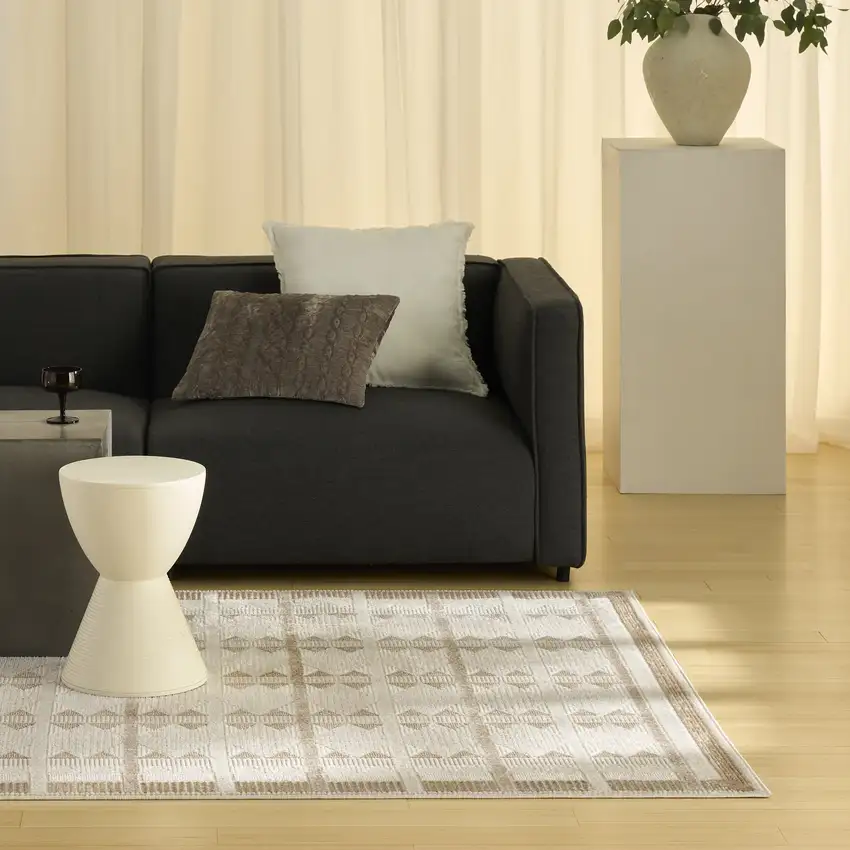 Ivory And Taupe Geometric Area Rug Photo 5
