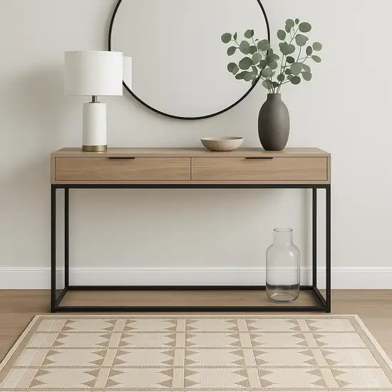 Ivory And Taupe Geometric Area Rug Photo 1