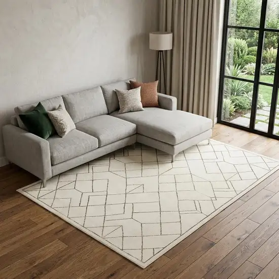 Ivory And Taupe Geometric Area Rug Photo 1