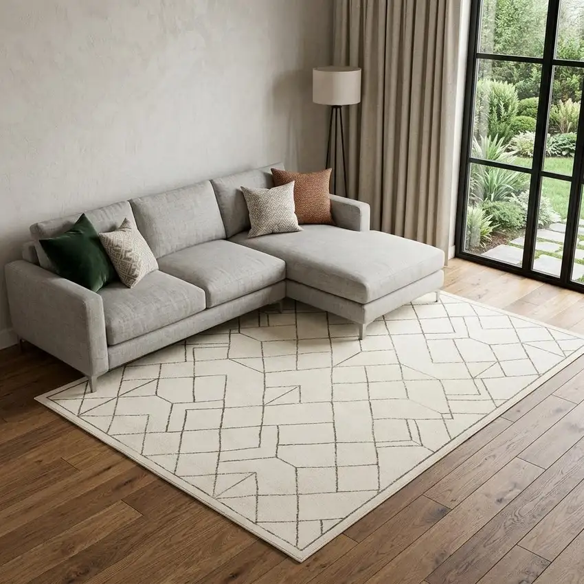 Ivory And Taupe Geometric Area Rug Photo 1