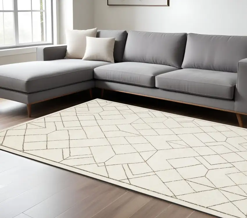 Ivory And Taupe Geometric Area Rug Photo 1