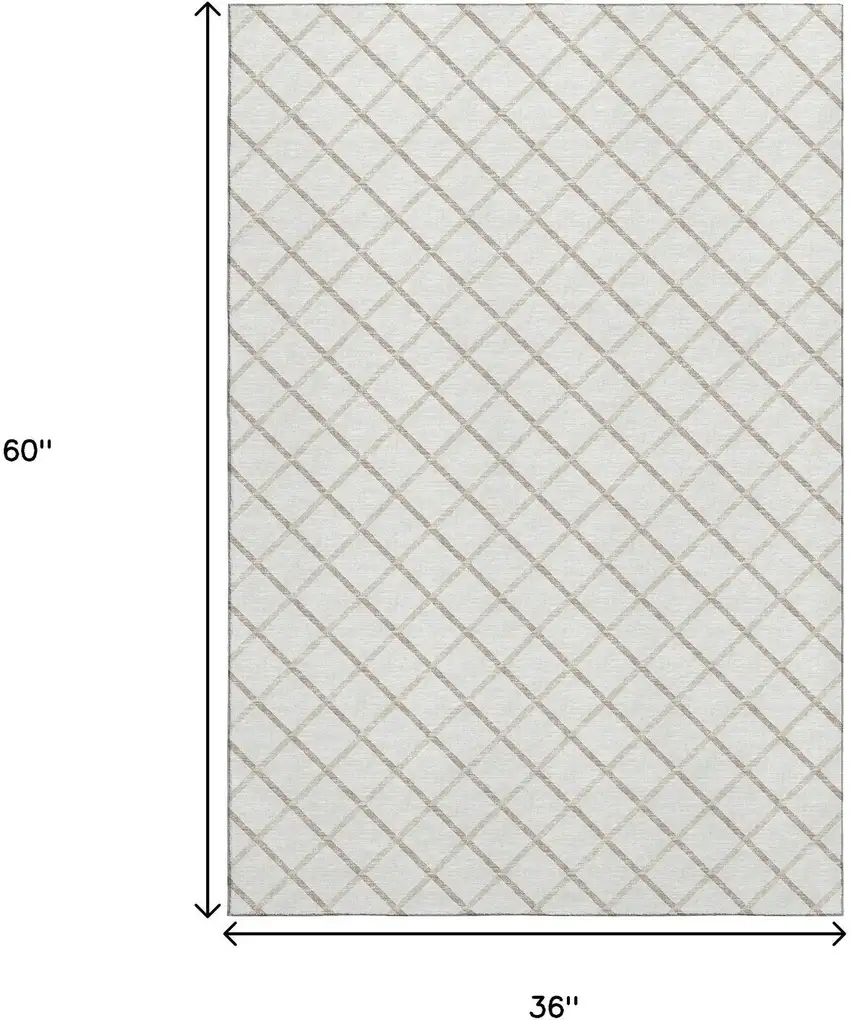 Ivory And Taupe Geometric Washable Area Rug With UV Protection Photo 3