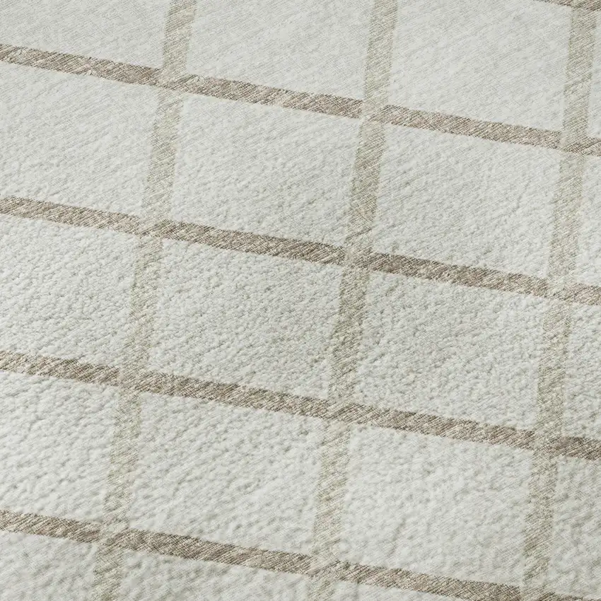 Ivory And Taupe Geometric Washable Area Rug With UV Protection Photo 9