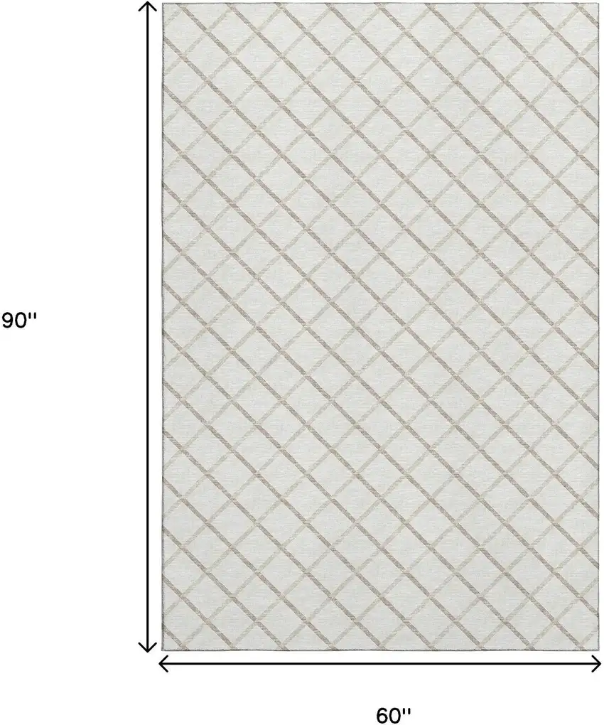 Ivory And Taupe Geometric Washable Area Rug With UV Protection Photo 3