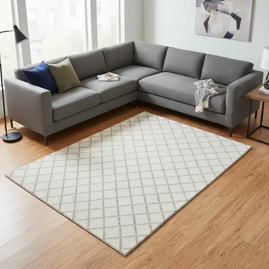 Ivory And Taupe Geometric Washable Area Rug With UV Protection Photo 1