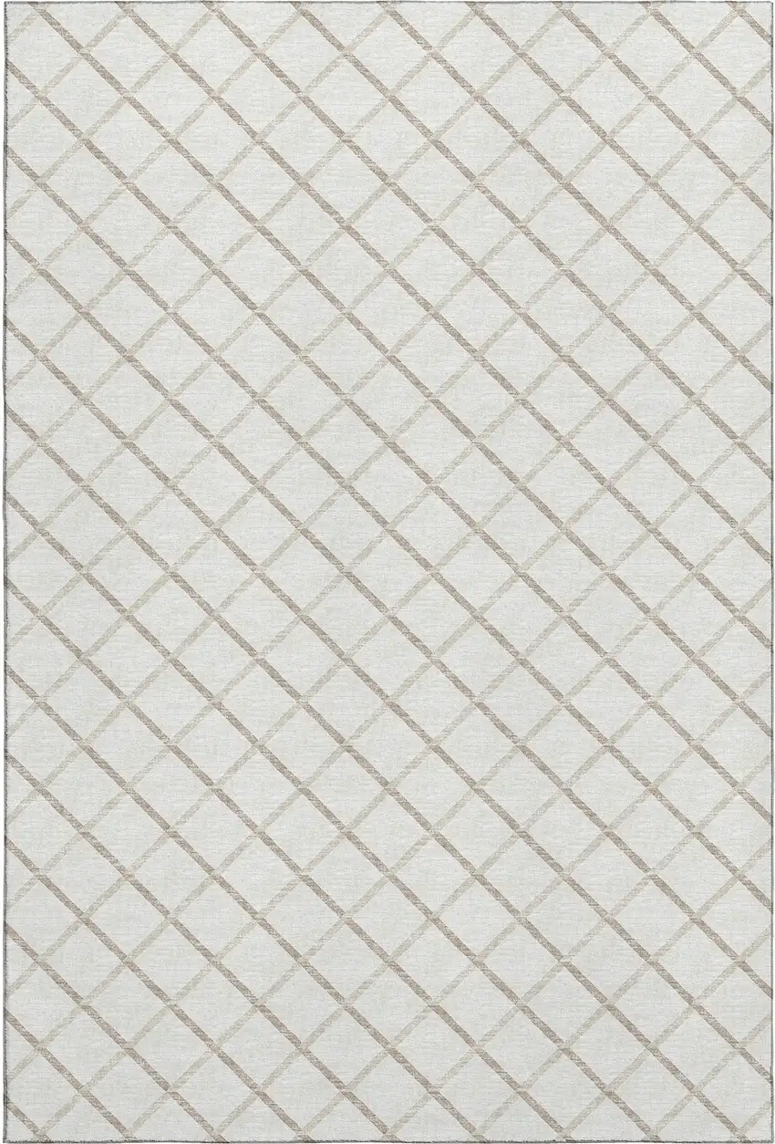 Ivory And Taupe Geometric Washable Area Rug With UV Protection Photo 2