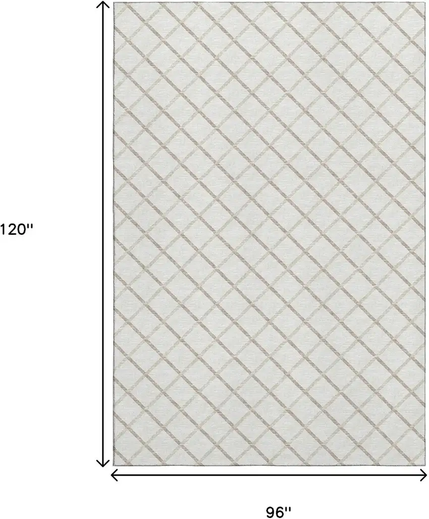 Ivory And Taupe Geometric Washable Area Rug With UV Protection Photo 3