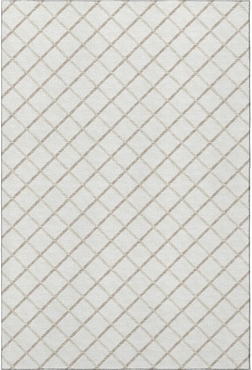 Ivory And Taupe Geometric Washable Area Rug With UV Protection Photo 4