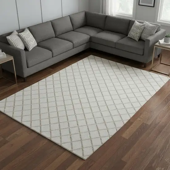 Ivory And Taupe Geometric Washable Area Rug With UV Protection Photo 1