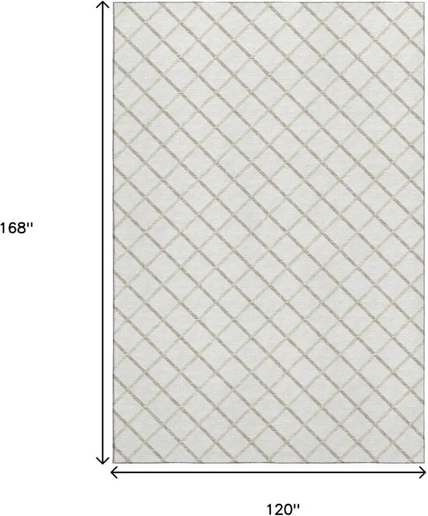Ivory And Taupe Geometric Washable Area Rug With UV Protection Photo 3
