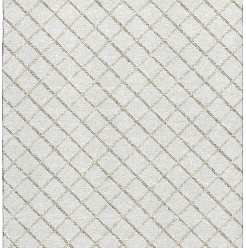 Ivory And Taupe Geometric Washable Area Rug With UV Protection Photo 4