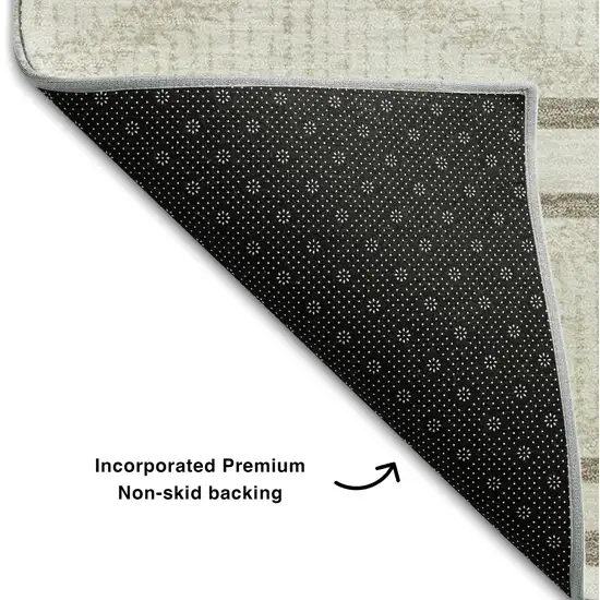 Ivory And Taupe Geometric Washable Area Rug With UV Protection Photo 6