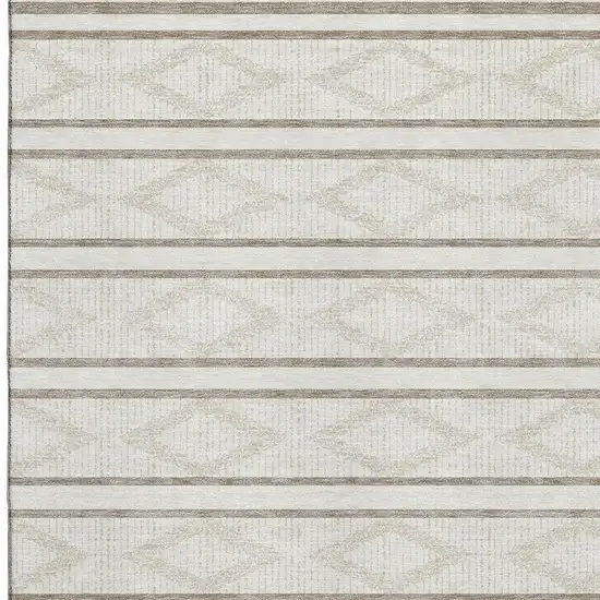 Ivory And Taupe Geometric Washable Area Rug With UV Protection Photo 2