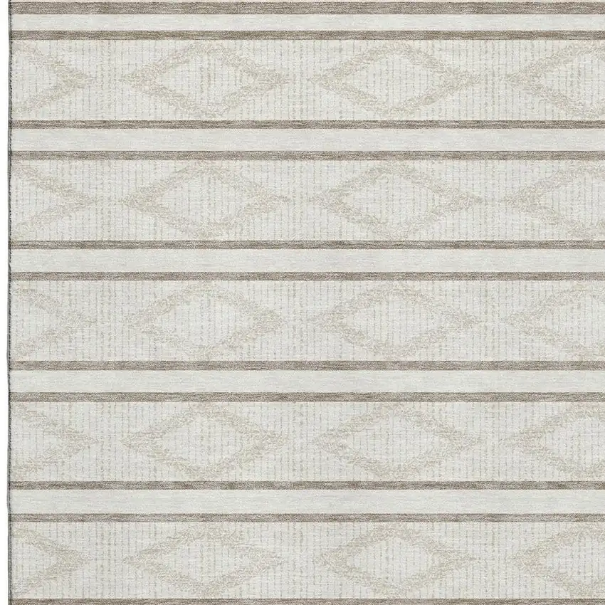 Ivory And Taupe Geometric Washable Area Rug With UV Protection Photo 2