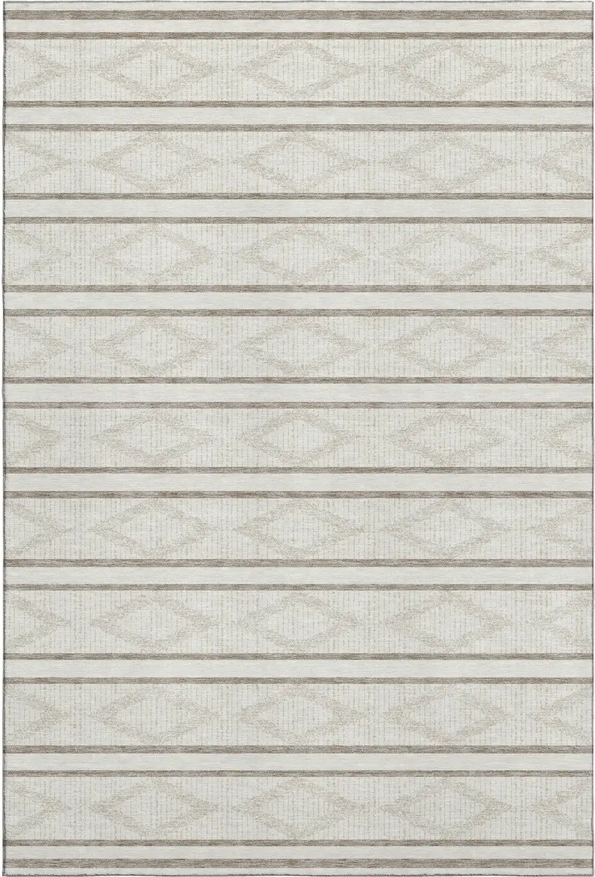 Ivory And Taupe Geometric Washable Area Rug With UV Protection Photo 1