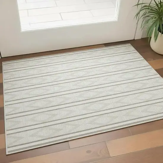 Ivory And Taupe Geometric Washable Area Rug With UV Protection Photo 2