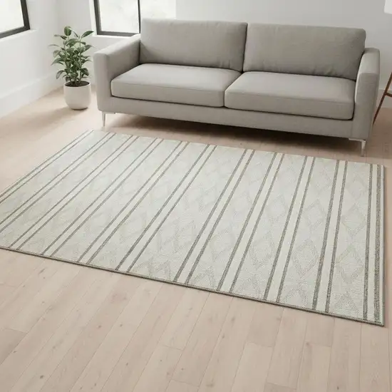 Ivory And Taupe Geometric Washable Area Rug With UV Protection Photo 2