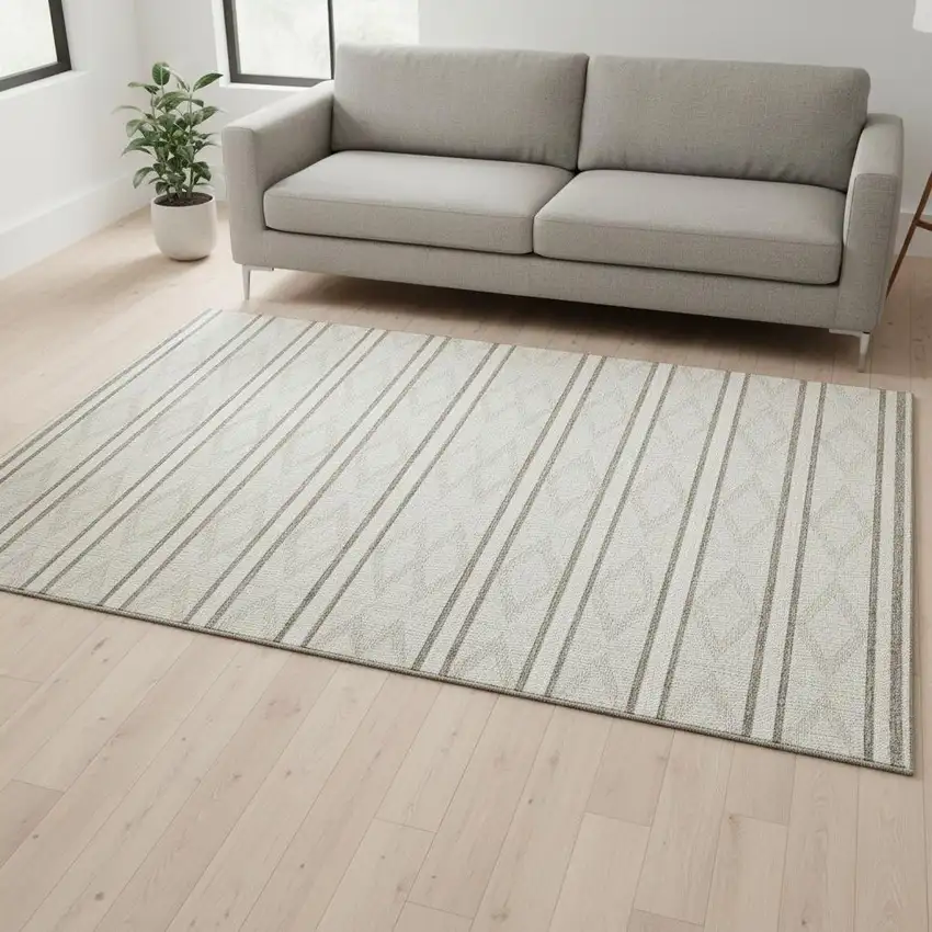 Ivory And Taupe Geometric Washable Area Rug With UV Protection Photo 2