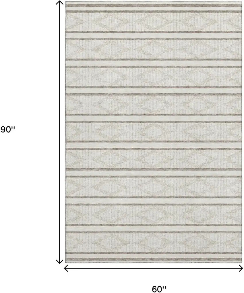 Ivory And Taupe Geometric Washable Area Rug With UV Protection Photo 9