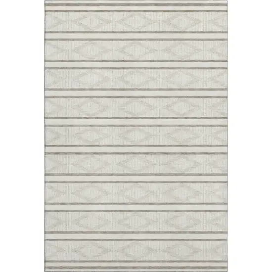 Ivory And Taupe Geometric Washable Area Rug With UV Protection Photo 1