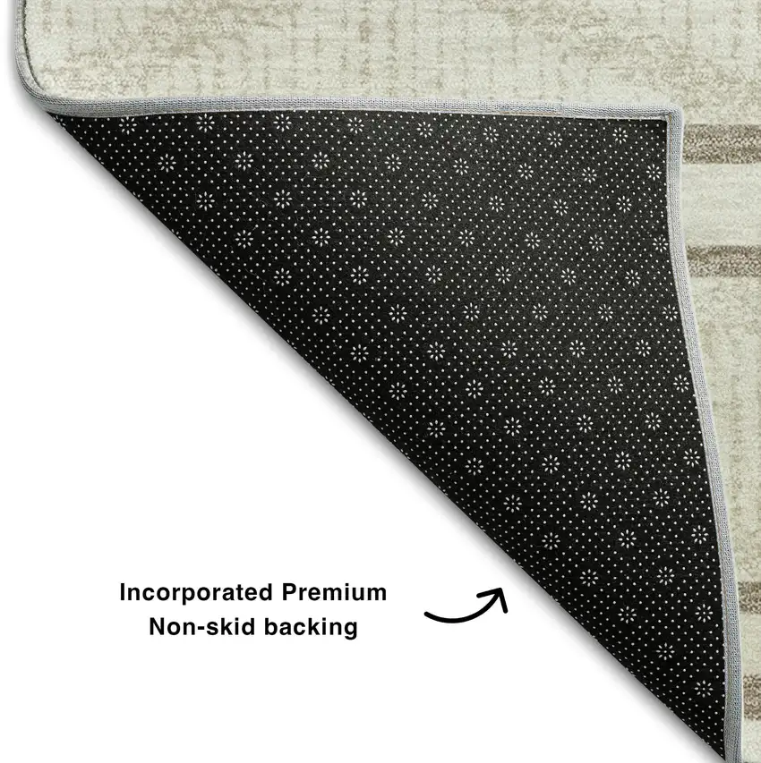 Ivory And Taupe Geometric Washable Area Rug With UV Protection Photo 6