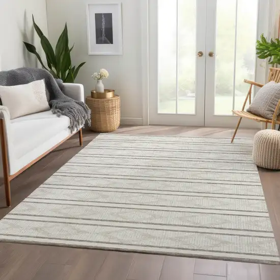 Ivory And Taupe Geometric Washable Area Rug With UV Protection Photo 5