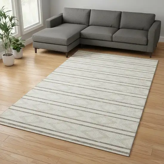 Ivory And Taupe Geometric Washable Area Rug With UV Protection Photo 2