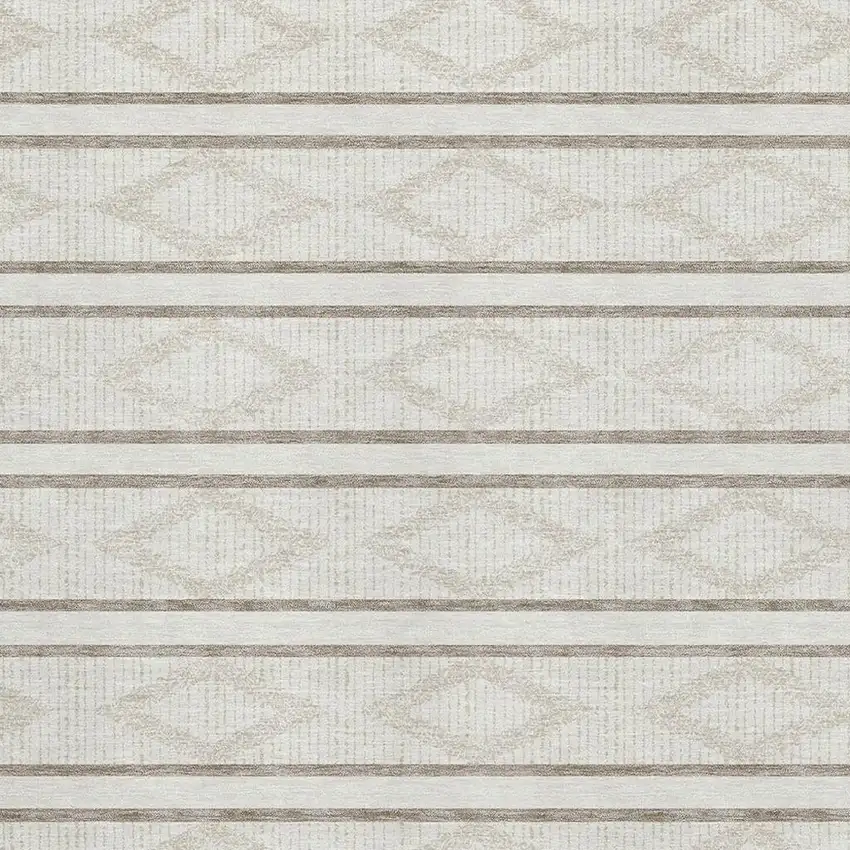 Ivory And Taupe Geometric Washable Area Rug With UV Protection Photo 2