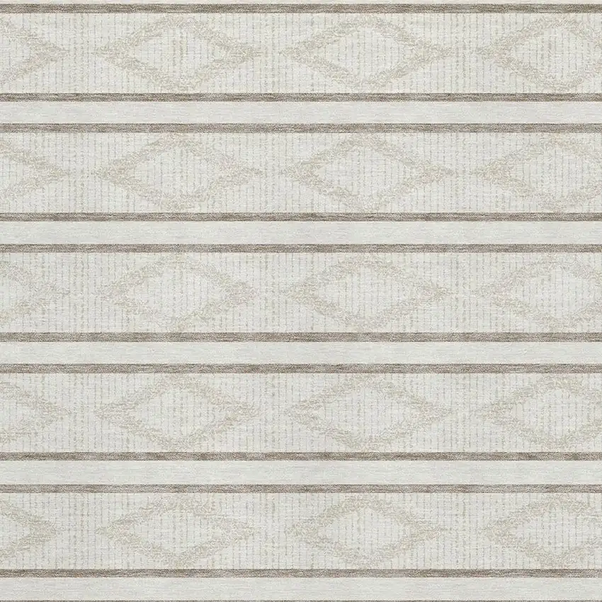 Ivory And Taupe Geometric Washable Area Rug With UV Protection Photo 2