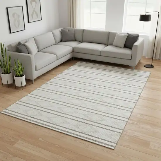 Ivory And Taupe Geometric Washable Area Rug With UV Protection Photo 2
