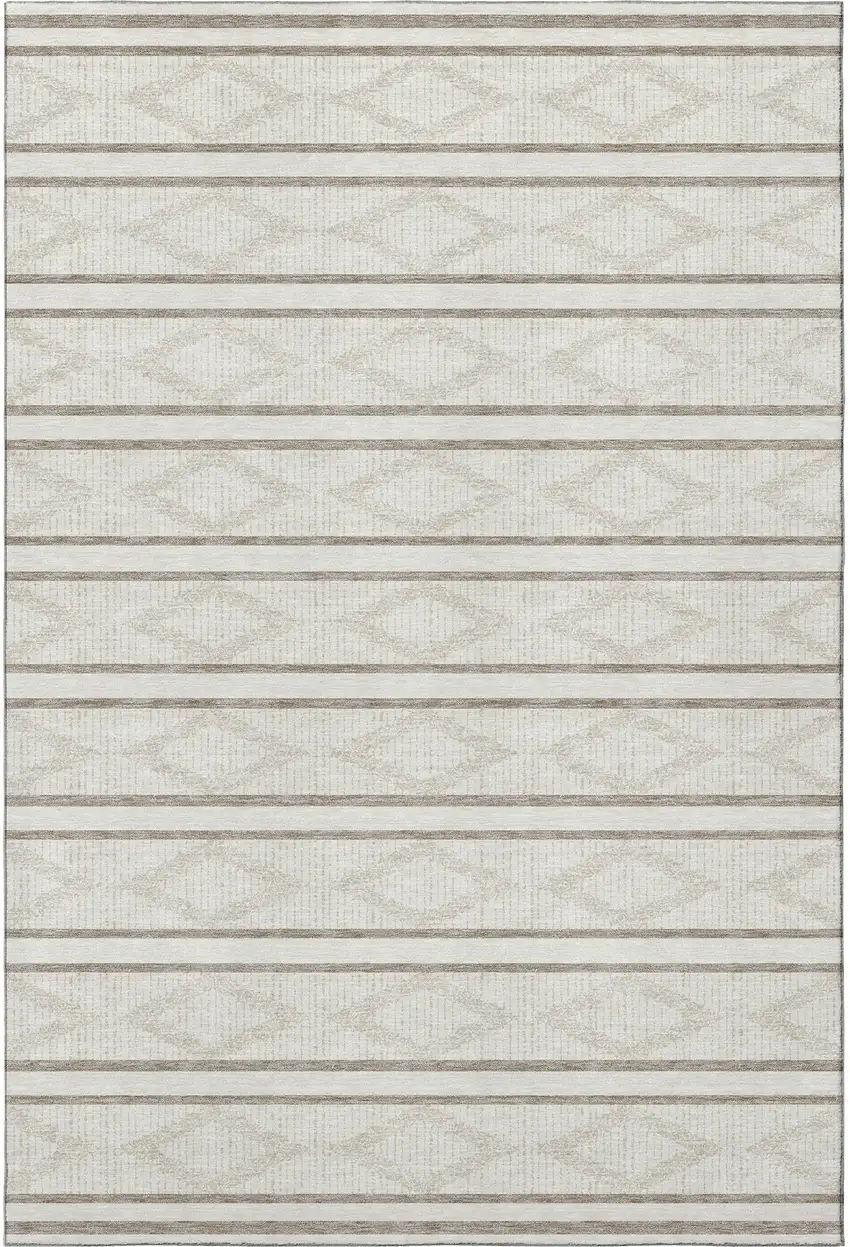 Ivory And Taupe Geometric Washable Area Rug With UV Protection Photo 3