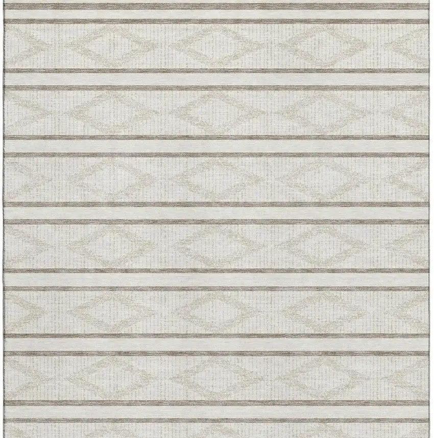 Ivory And Taupe Geometric Washable Area Rug With UV Protection Photo 2