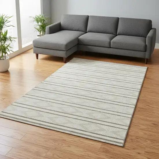 Ivory And Taupe Geometric Washable Area Rug With UV Protection Photo 2