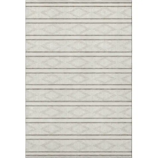 Ivory And Taupe Geometric Washable Area Rug With UV Protection Photo 3