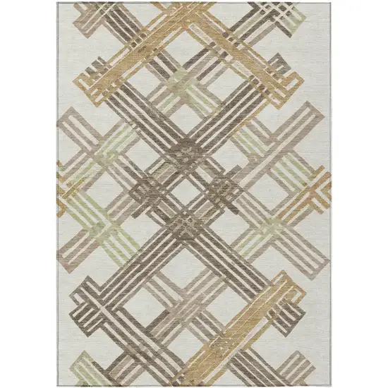 Ivory And Taupe Geometric Washable Indoor Outdoor Area Rug Photo 1