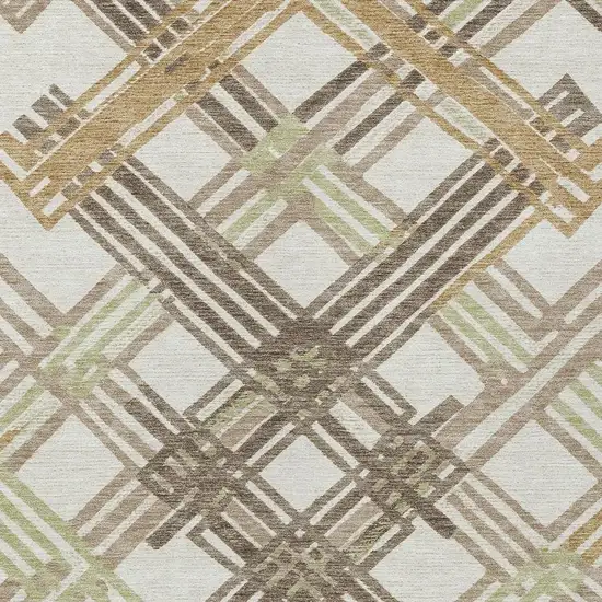 Ivory And Taupe Geometric Washable Indoor Outdoor Area Rug Photo 2