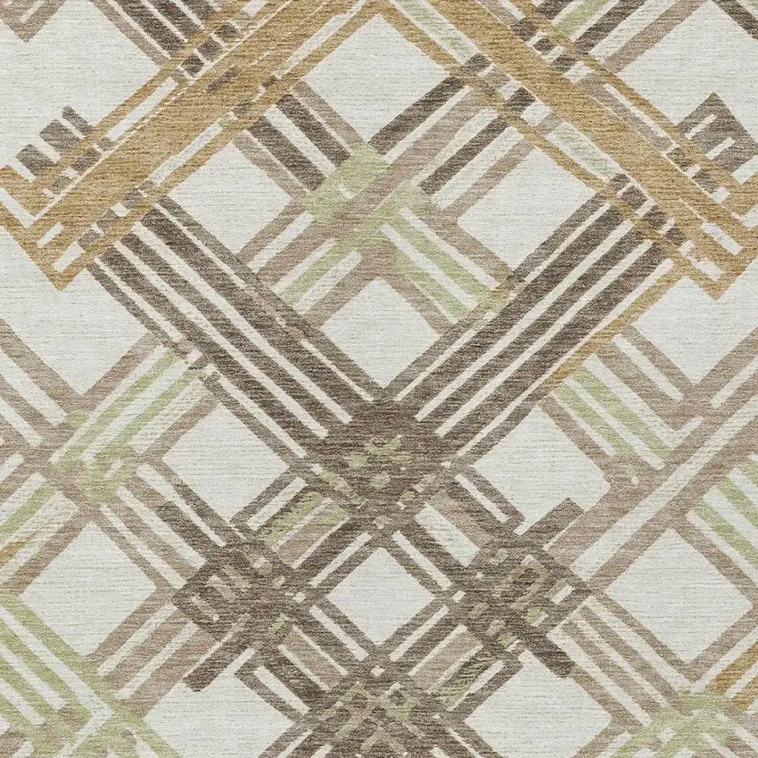 Ivory And Taupe Geometric Washable Indoor Outdoor Area Rug Photo 2