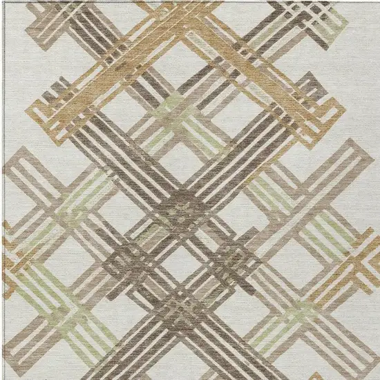 Ivory And Taupe Geometric Washable Indoor Outdoor Area Rug Photo 3