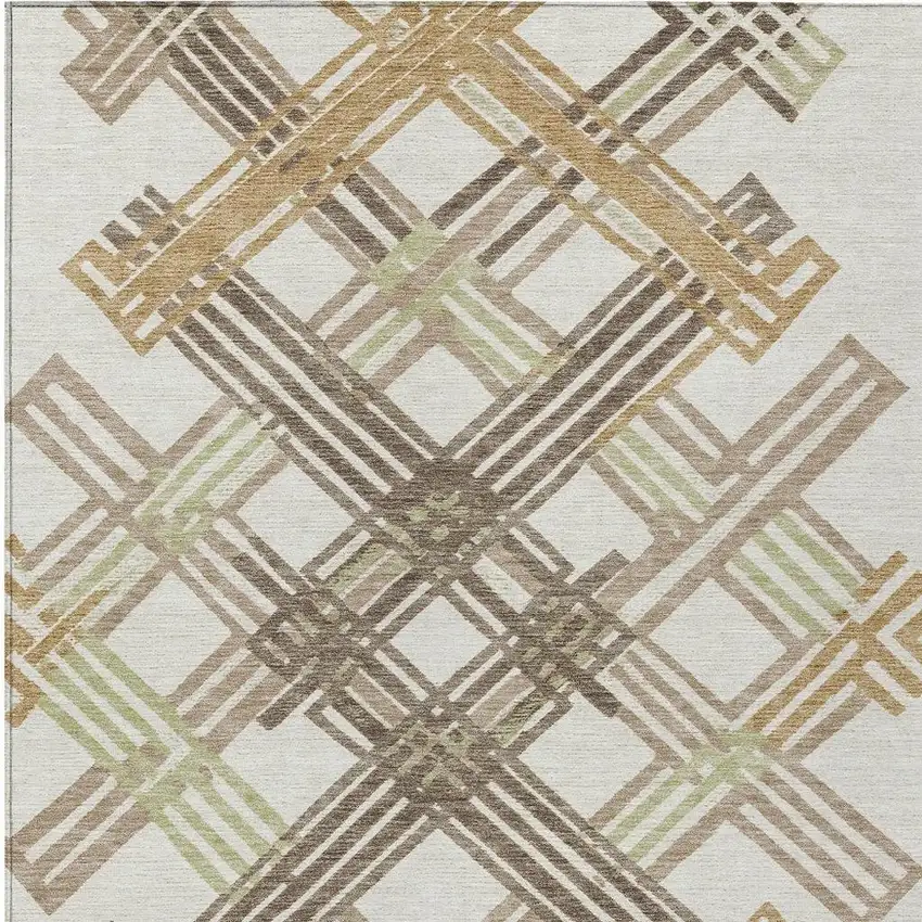 Ivory And Taupe Geometric Washable Indoor Outdoor Area Rug Photo 3