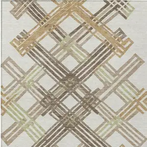 Photo of Ivory And Taupe Geometric Washable Indoor Outdoor Area Rug