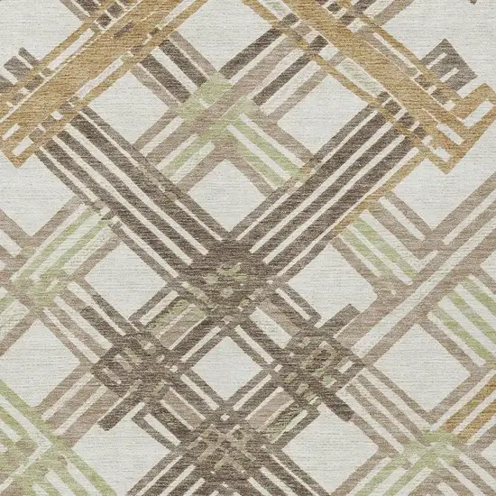 Ivory And Taupe Geometric Washable Indoor Outdoor Area Rug Photo 2