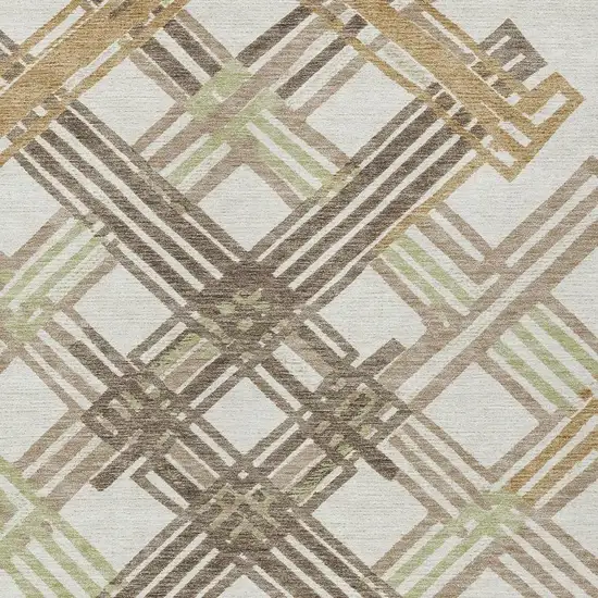 Ivory And Taupe Geometric Washable Indoor Outdoor Area Rug Photo 2