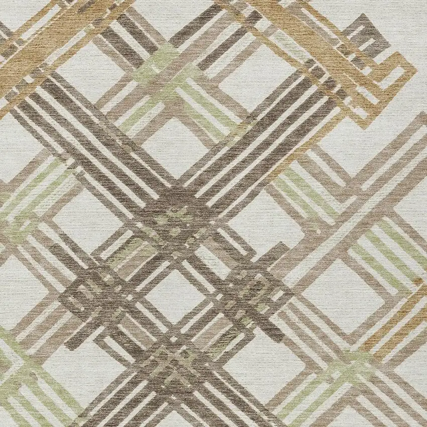 Ivory And Taupe Geometric Washable Indoor Outdoor Area Rug Photo 2