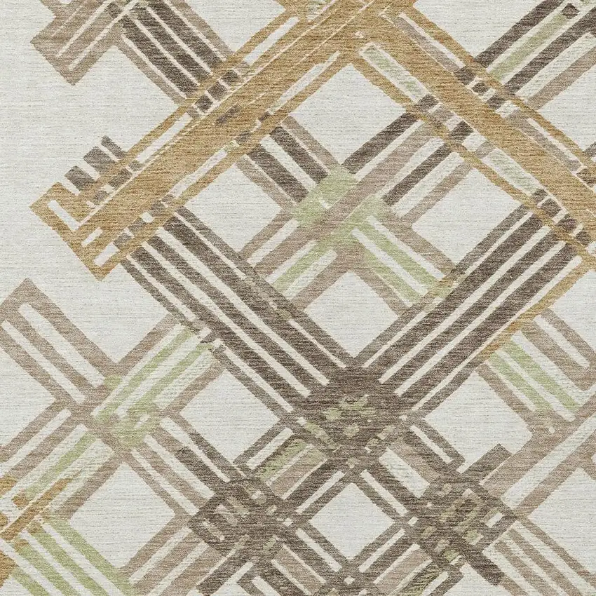 Ivory And Taupe Geometric Washable Indoor Outdoor Area Rug Photo 2