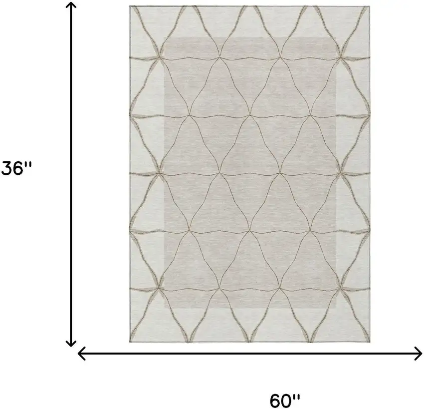 Ivory And Taupe Geometric Washable Indoor Outdoor Area Rug Photo 5