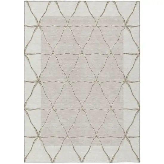 Ivory And Taupe Geometric Washable Indoor Outdoor Area Rug Photo 2