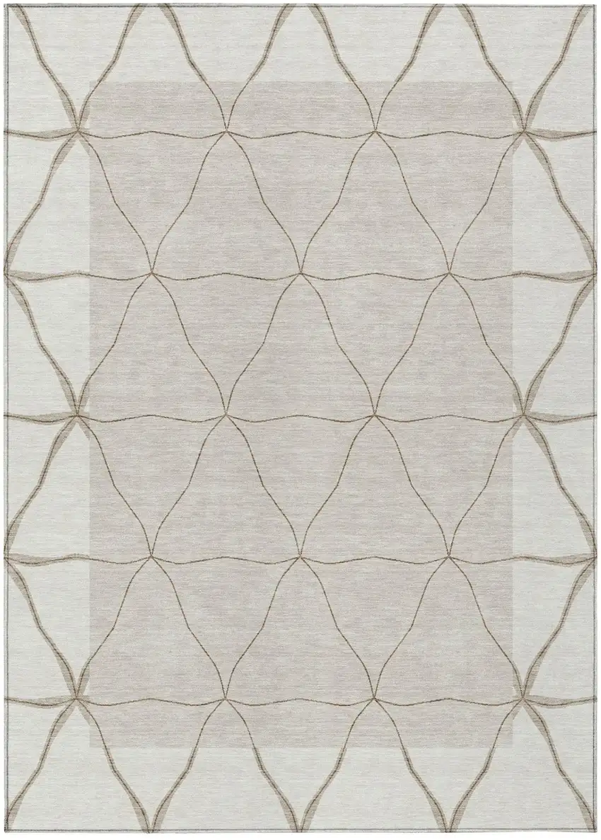 Ivory And Taupe Geometric Washable Indoor Outdoor Area Rug Photo 2